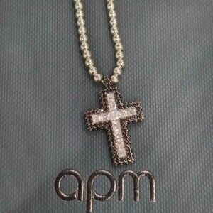 APM Monaco Black Pavé Cross Adjustable Necklace with Beads